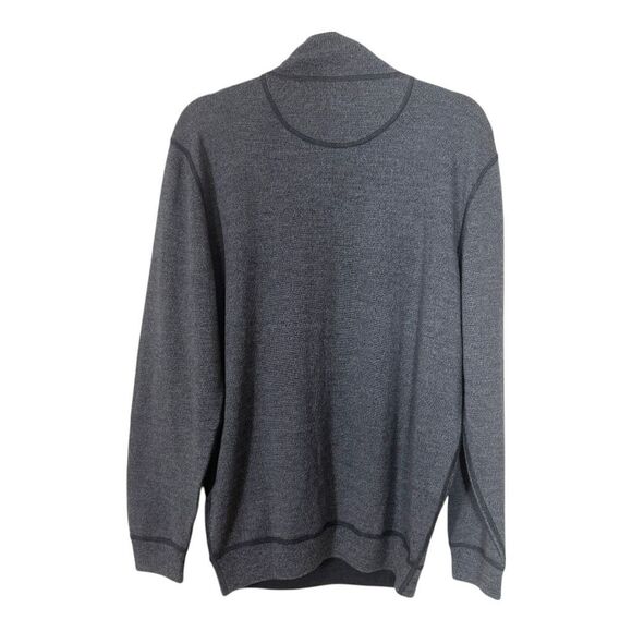 Bugatchi Men’s Merino Wool Gray 1/4 Zip Herringbone Cable Stitch Sweater Large - Picture 2 of 7